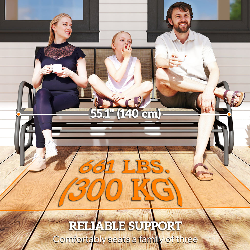 3-Seat Outdoor Glider Chair, Patio Rocking Chair, Steel Frame, Sling Fabric Seat for Garden, Backyard, Lawn, Brown