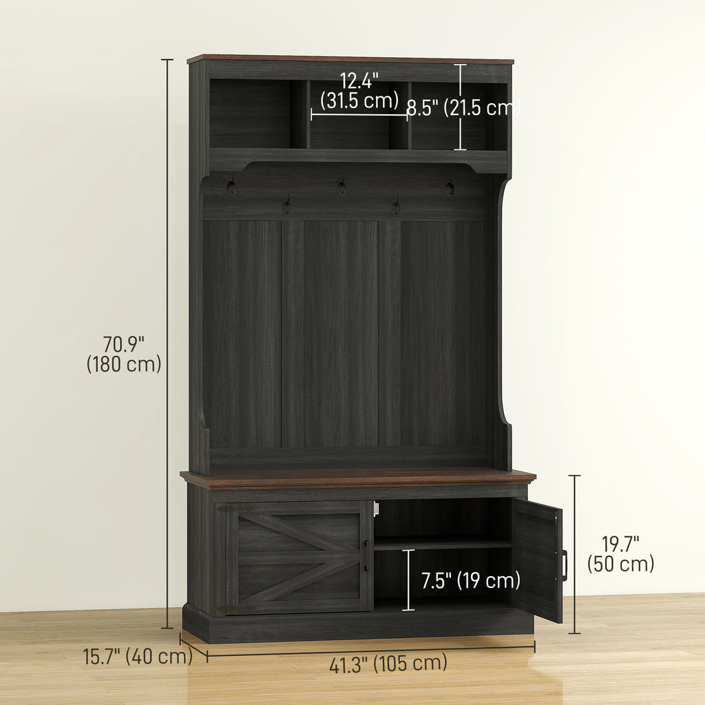 3-in-1 Hall Tree with Bench, Coat Rack with Shoe Storage, Distressed Black