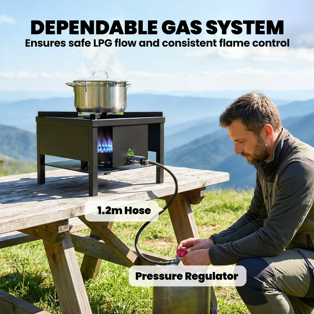 Camping Stove, 65000 BTU High Pressure Propane Stove Outdoor Burner with Detachable Burner, Black