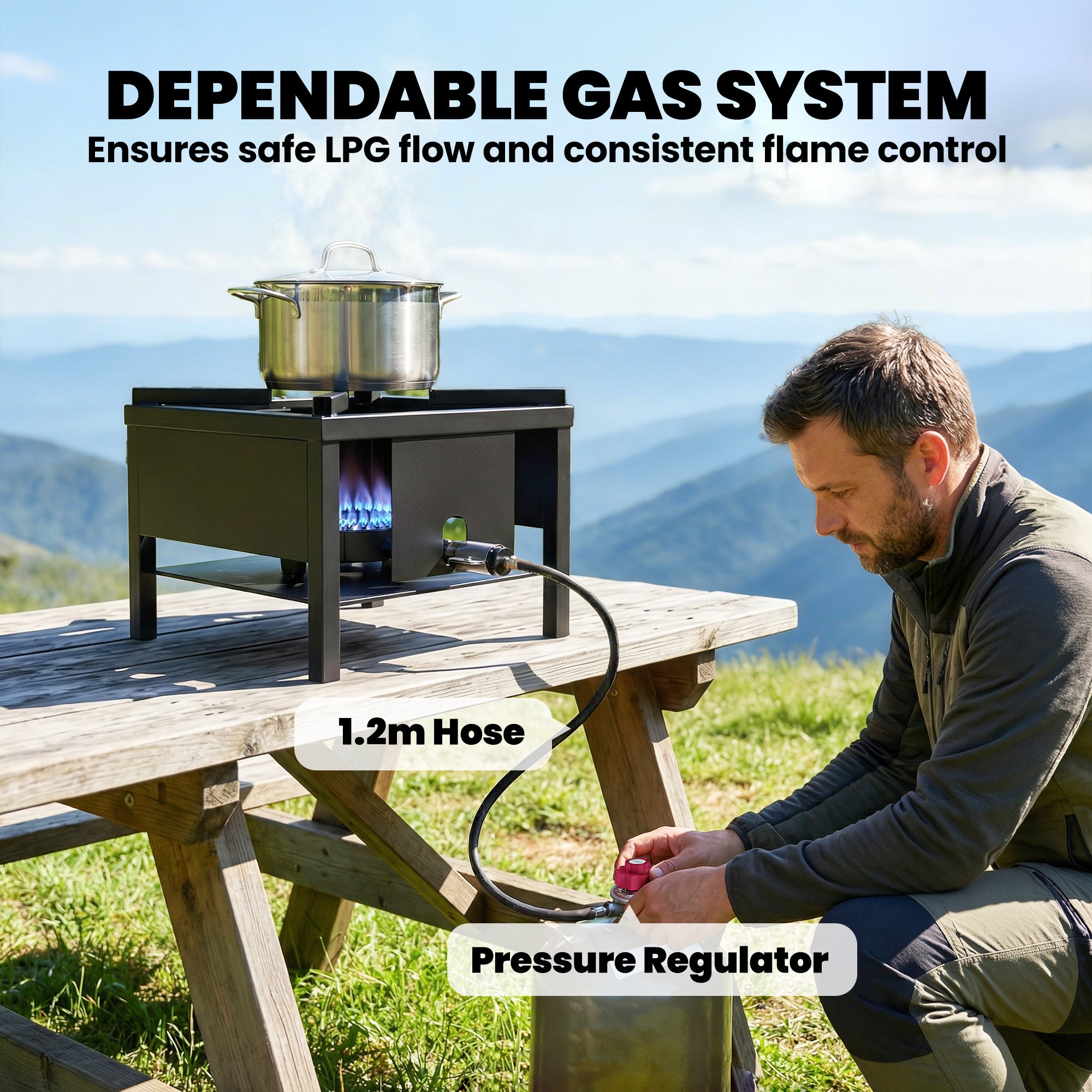 Camping Stove, 65000 BTU High Pressure Propane Stove Outdoor Burner with Detachable Burner, Black