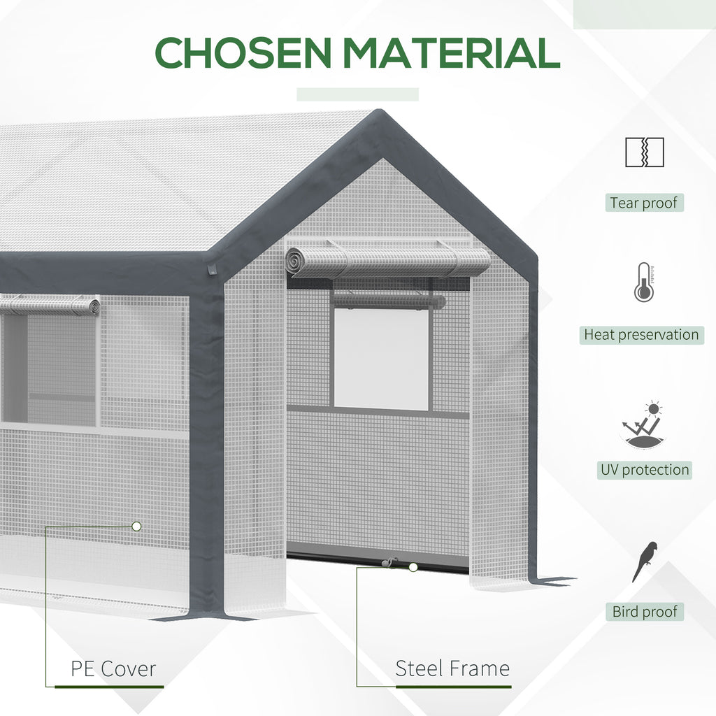 7' x 12' x 7' Heavy Duty Walk-In Greenhouse with Wind Resistance Level 4 & Ventilation Design, White