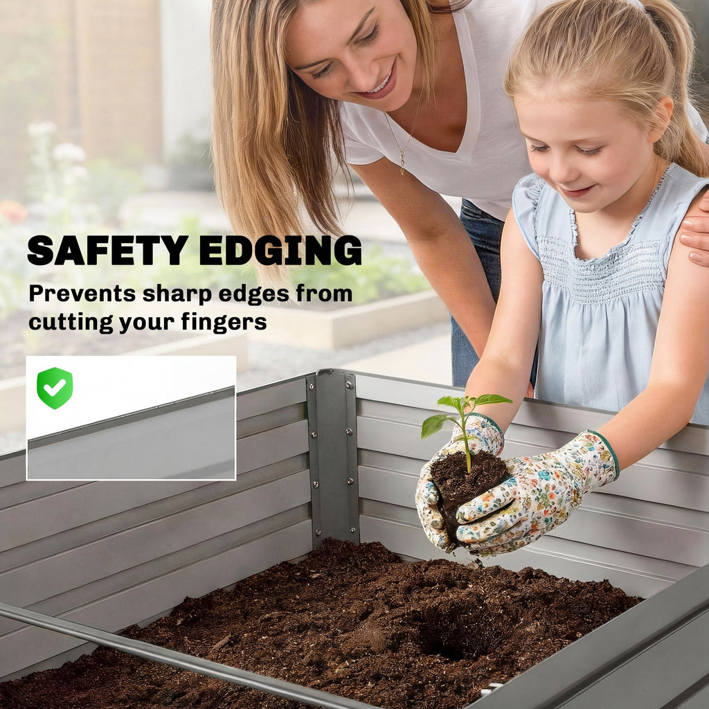 5' x 3' x 2' Raised Garden Bed, Galvanized Planter Box for Growing Flowers, Herbs and Vegetables, Light Grey