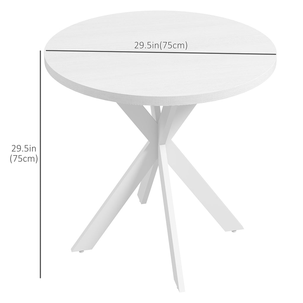 29" Dining Table, Contemporary Round Kitchen Table with Steel Legs, White