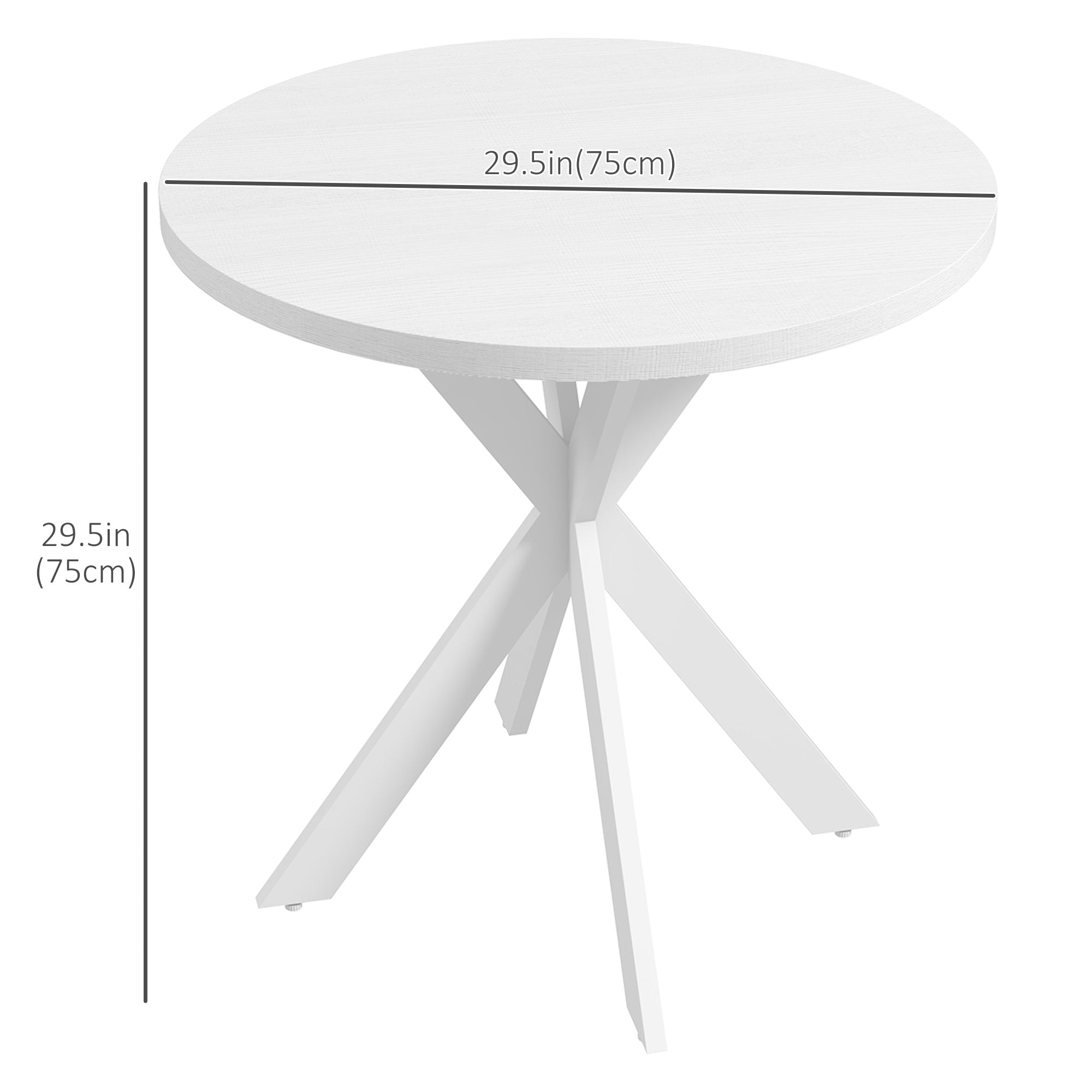 29" Dining Table, Contemporary Round Kitchen Table with Steel Legs, White