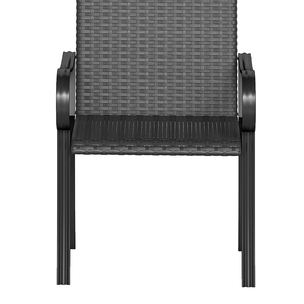 2 Piece PE Rattan Patio Dining Chairs with Steel Frame,  for Garden, Backyard, Pool Side, Porch, Black