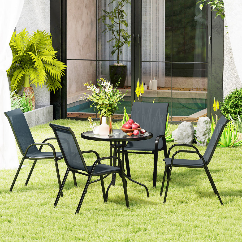 Five-Piece Steel Patio Set, with Glass-Top Table - Dark Grey
