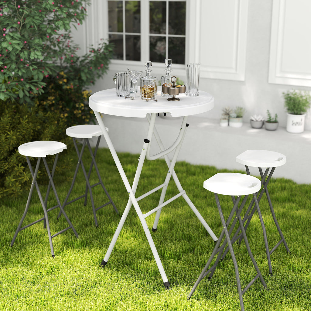 31.5" Bar Height Patio Table, Outdoor Bar Folding Table with HDPE Top, Locking Steel Legs for Party, Camping, White