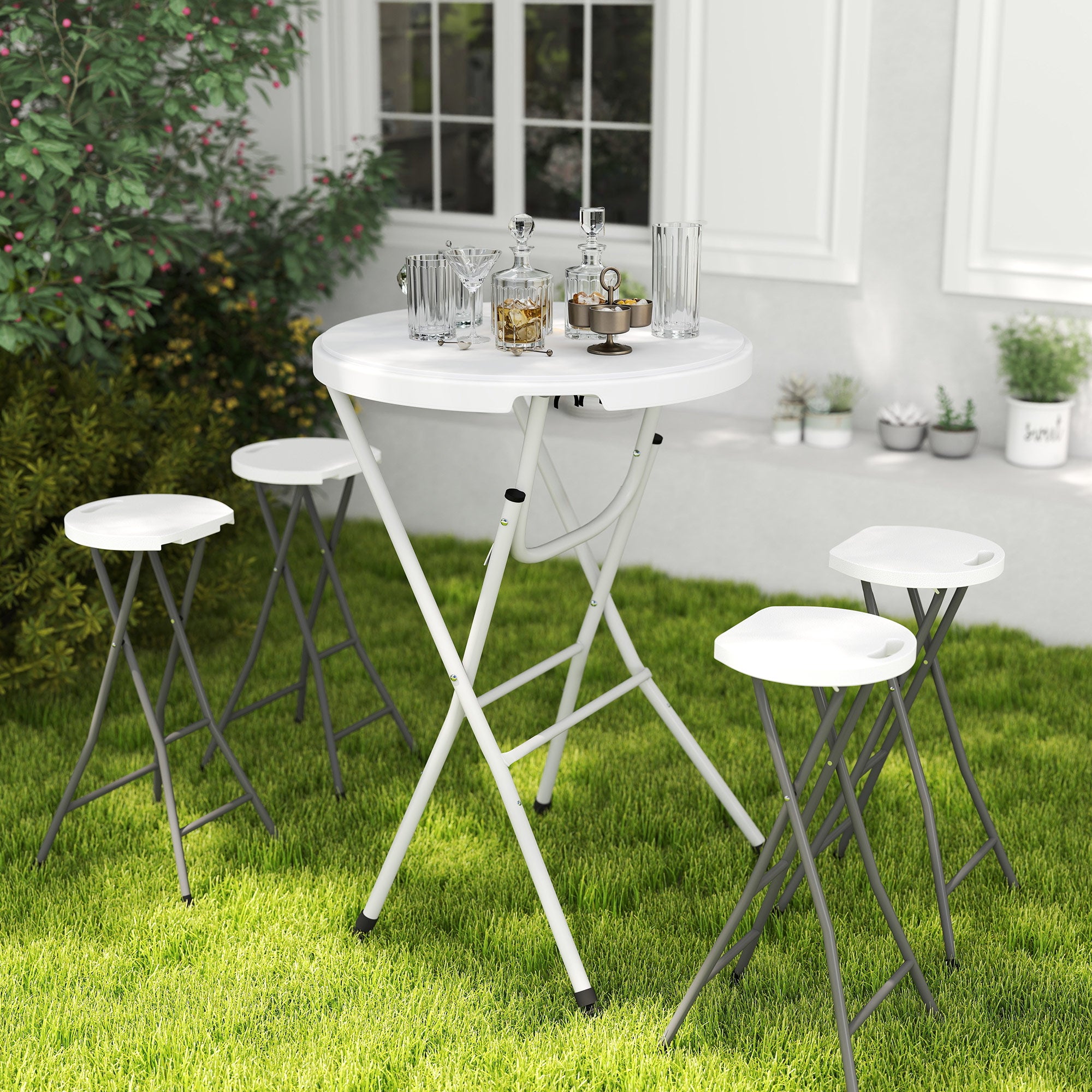 31.5" Bar Height Patio Table, Outdoor Bar Folding Table with HDPE Top, Locking Steel Legs for Party, Camping, White