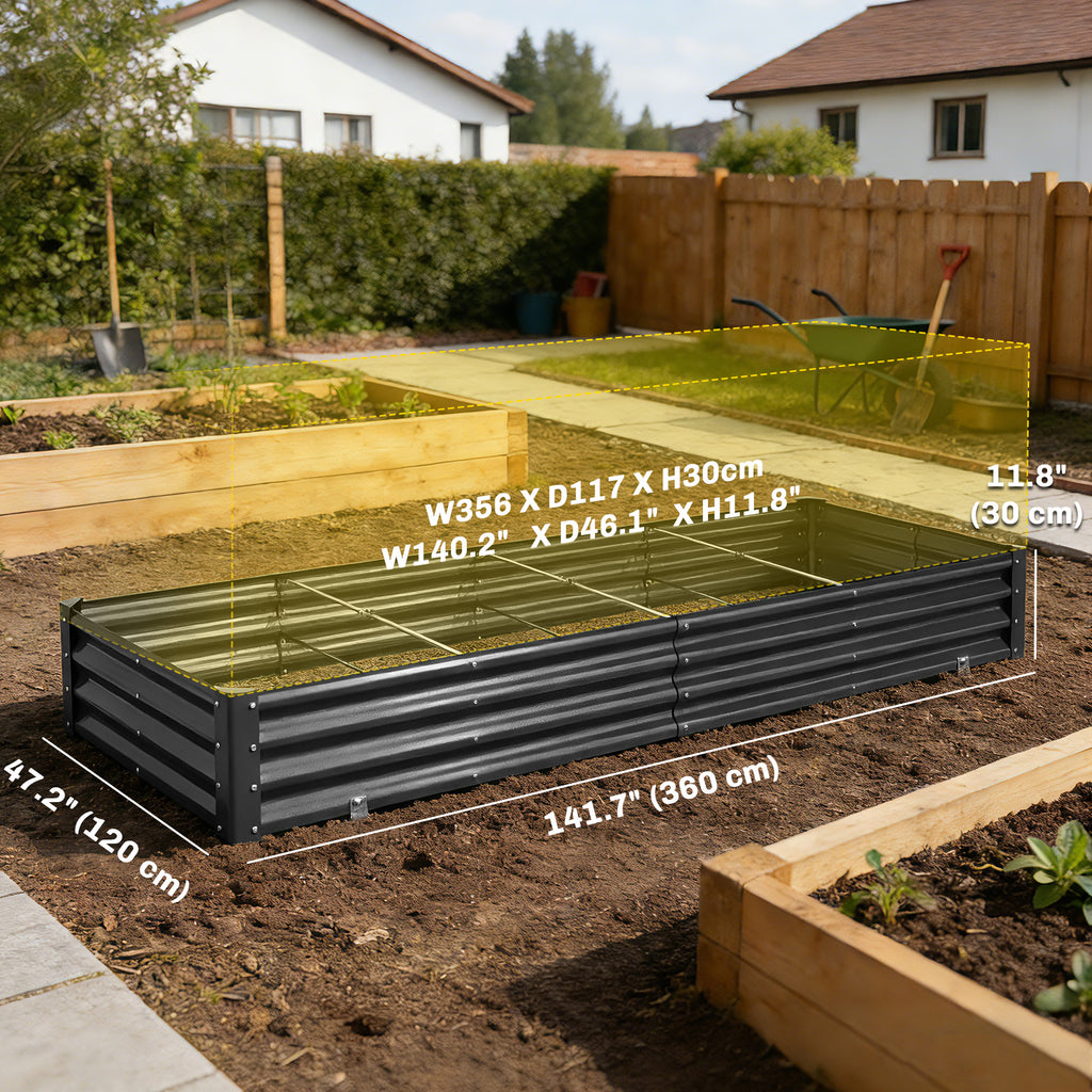 12 x 4 x 1ft Galvanized Raised Garden Bed, Reinforced Outdoor Planter Box with Open Bottom, Dark Grey