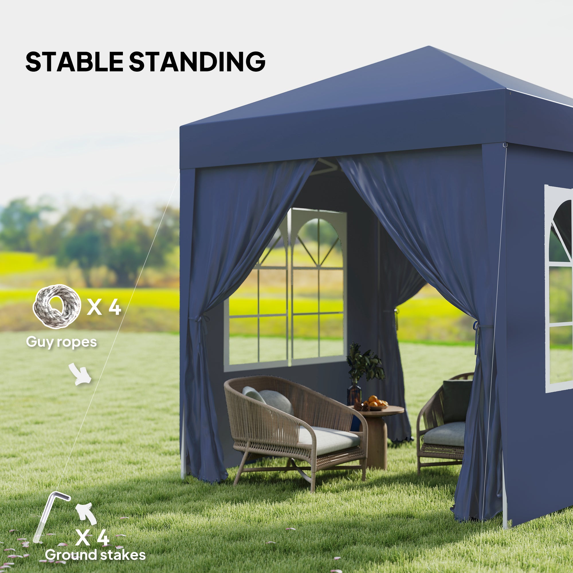 6.6'x6.6' Pop Up Canopy Tent with Sidewalls, Instant Sun Shelter Camping Gazebo with Carry Bag, Blue