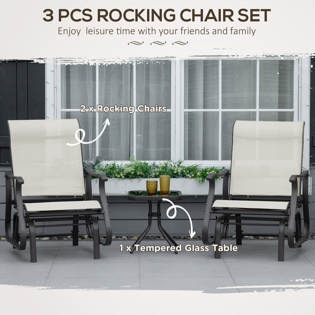 3PCs Gliding Rocking Chair & Bistro Tea Table Set, Cream White