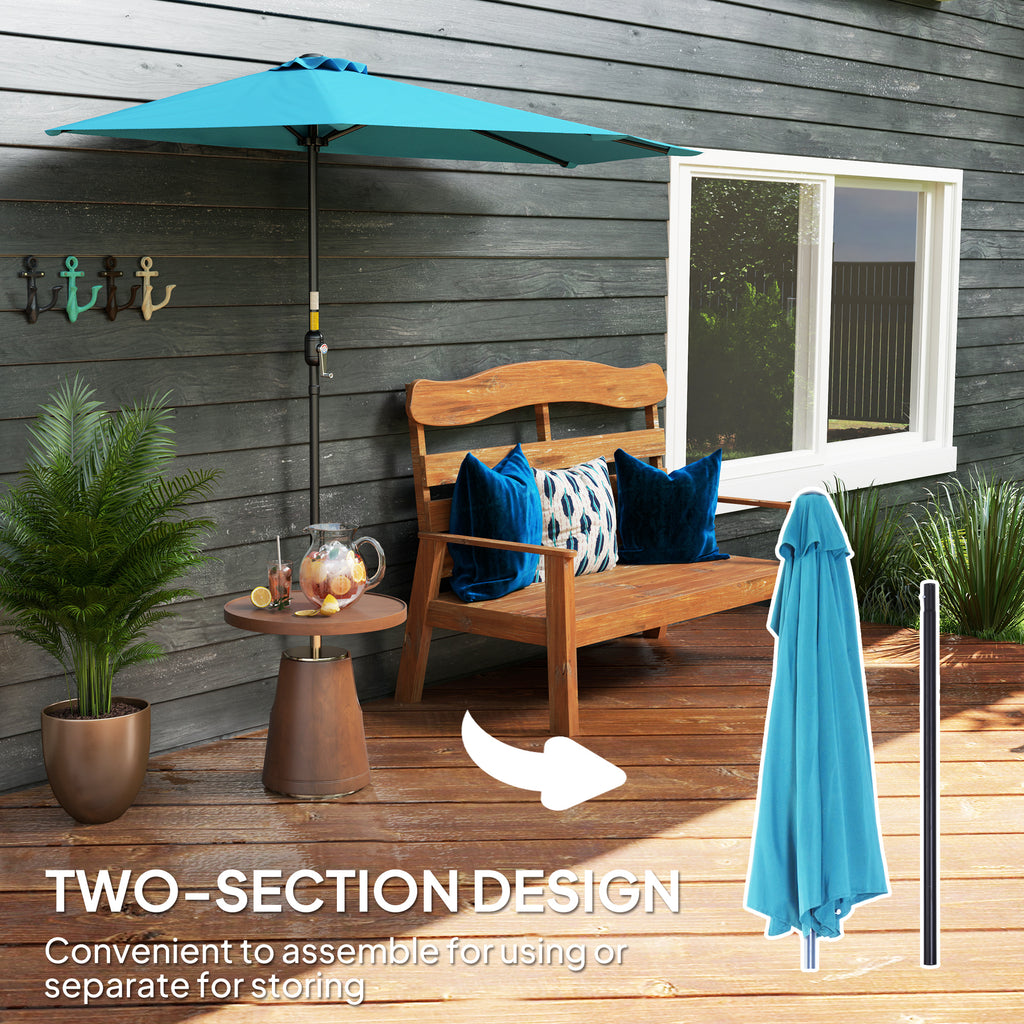 9ft Half Round Umbrella Outdoor Patio Garden Balcony Parasol Window Sun Shade w/ 5 Ribs, Light Blue