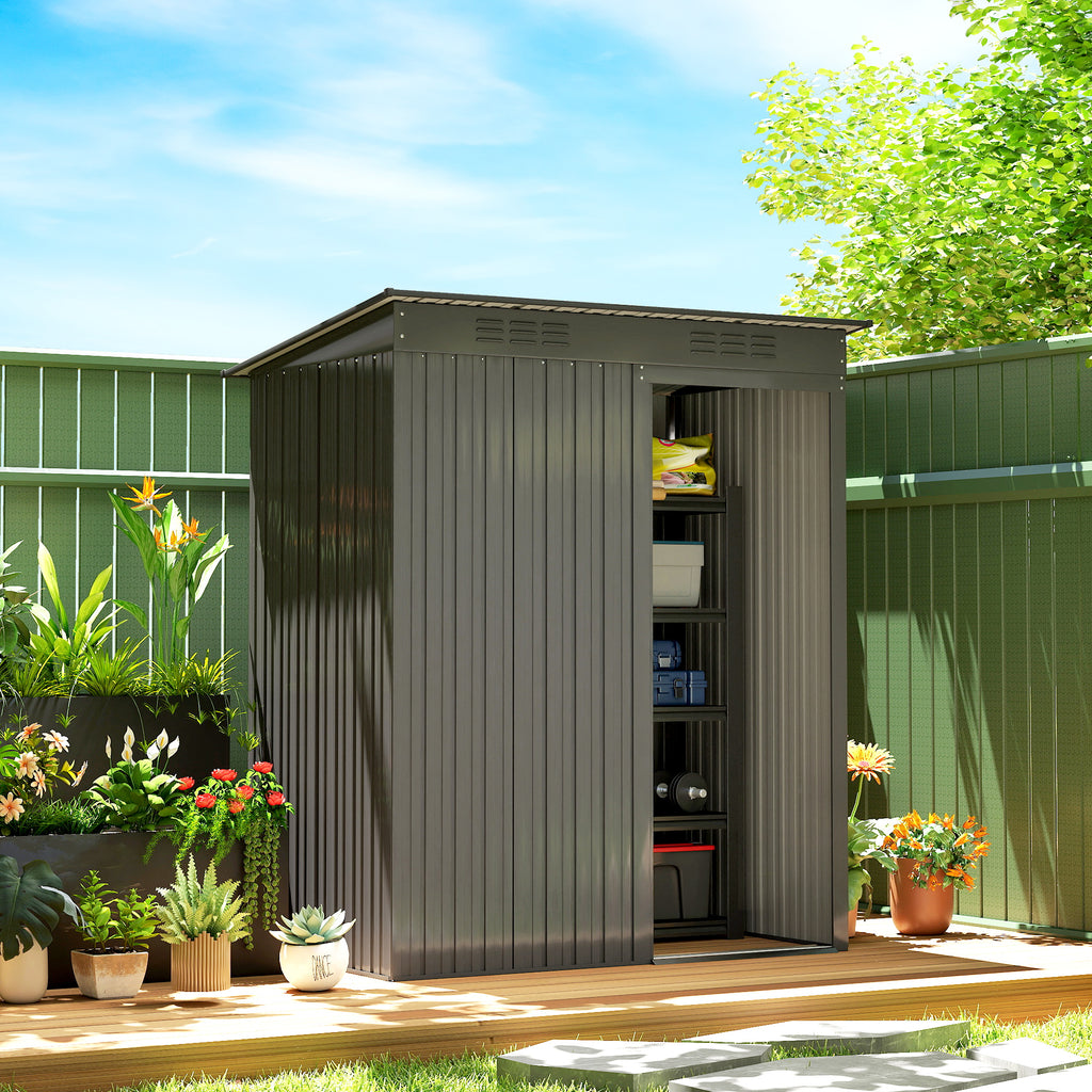 5.2' x 3.5' Outdoor Storage Shed, Easy to Assemble Metal Garden Shed, for Backyard, Lawn, Patio, Dark Grey