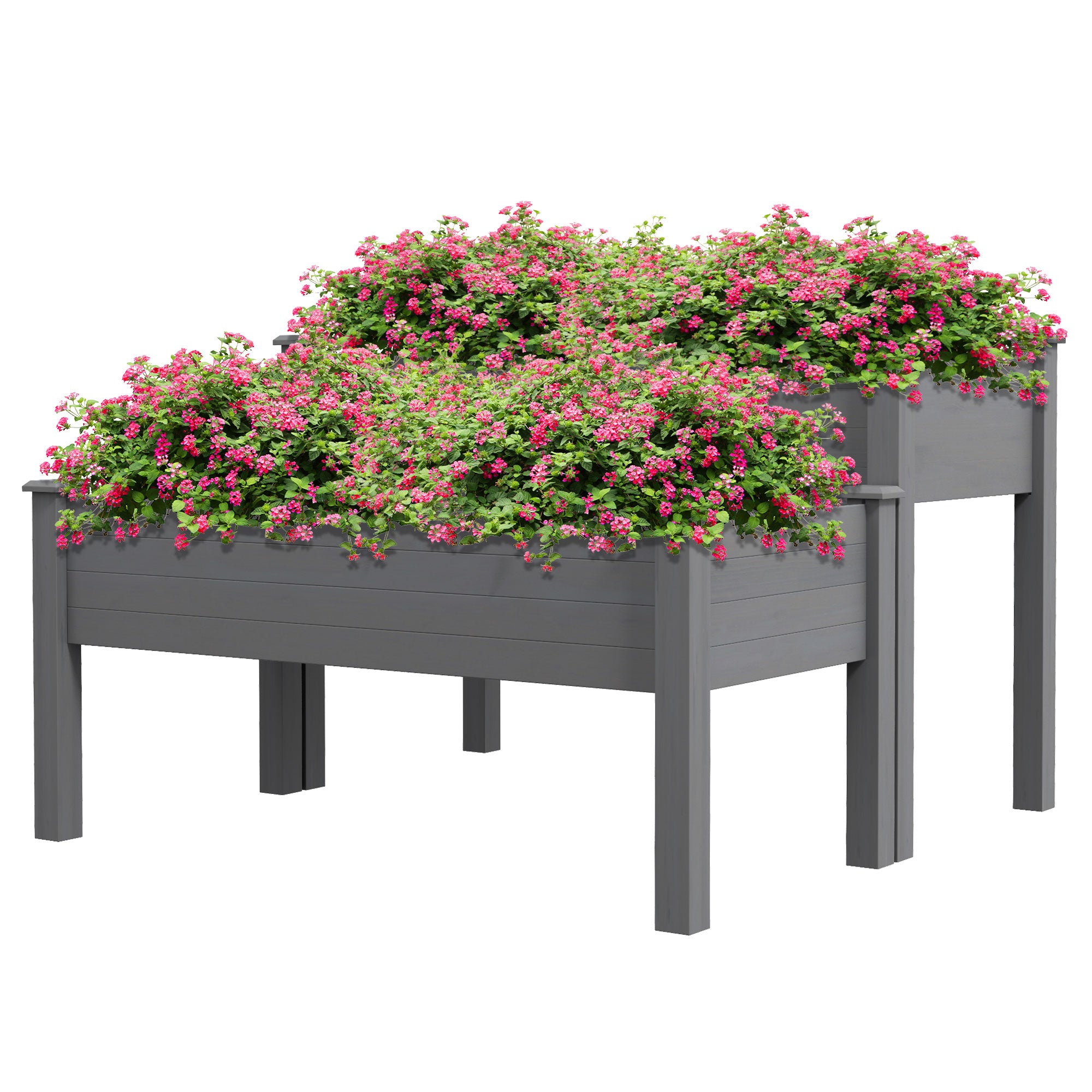 2 Tiers Wood Plant Raised Bed Flower Vegetable Herb Grow Box Stand Garden  Step Planter Stand Free Combination Grey