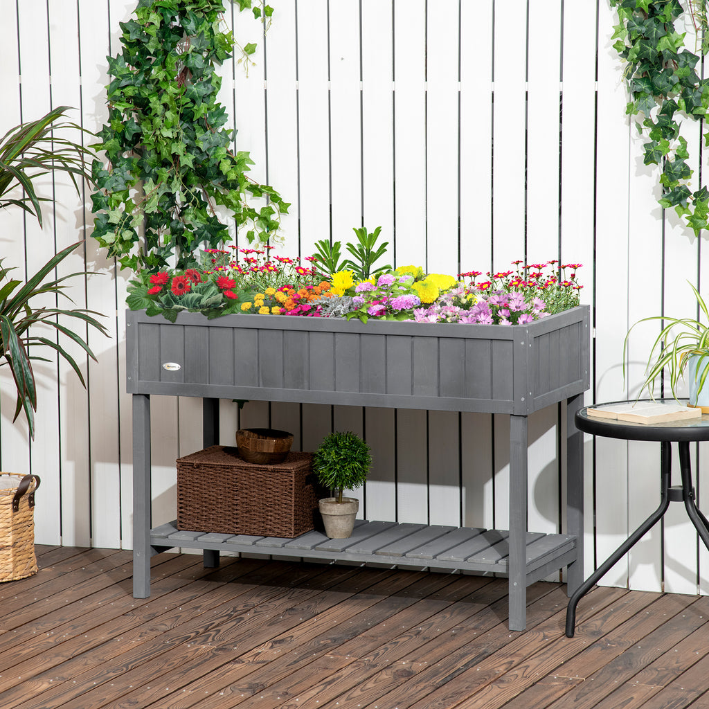 43.25" x 18" x 30" Raised Garden Bed, Wooden Plant Stand with 8 Grid Box, Storage Shelf for Outdoor, Dark Grey