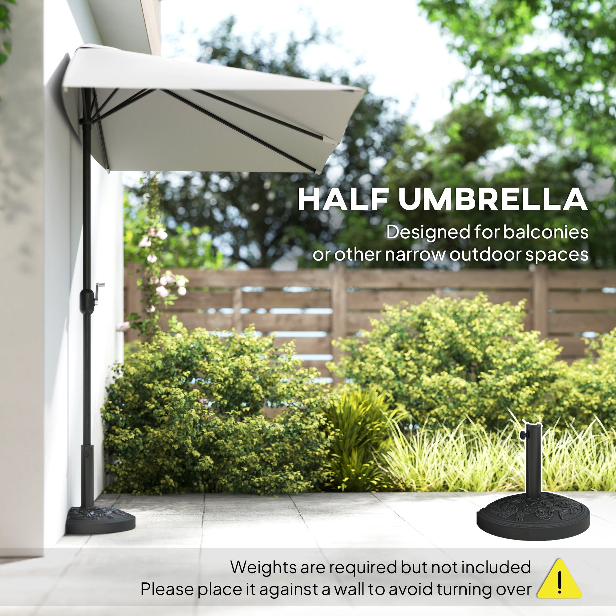 8ft Half Umbrella Outdoor Balcony Parasol Patio Garden Outdoor Window Sun Shade w/ 5 Ribs, Cream White