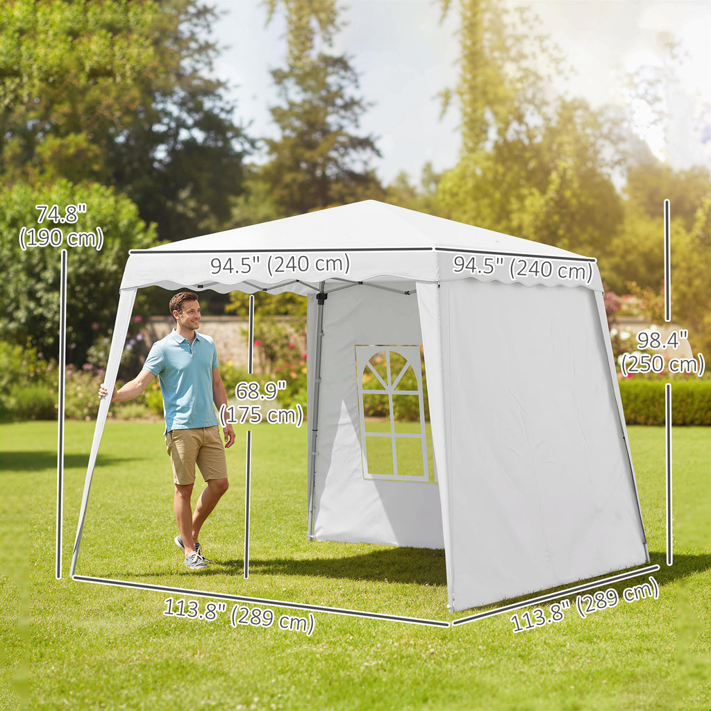 Pop Up Canopy Tent with 2 Sidewalls, UV50+ Tents for Parties, with Carry Bag, Slant Legs, 8 x 8ft Top/9.5 x 9.5ft Base