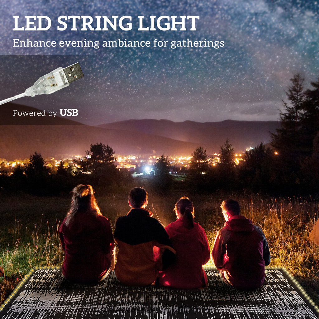 Outdoor Rug Carpet Waterproof Camping with LED Lights, Carry Bag & Stakes, 12' x 9'