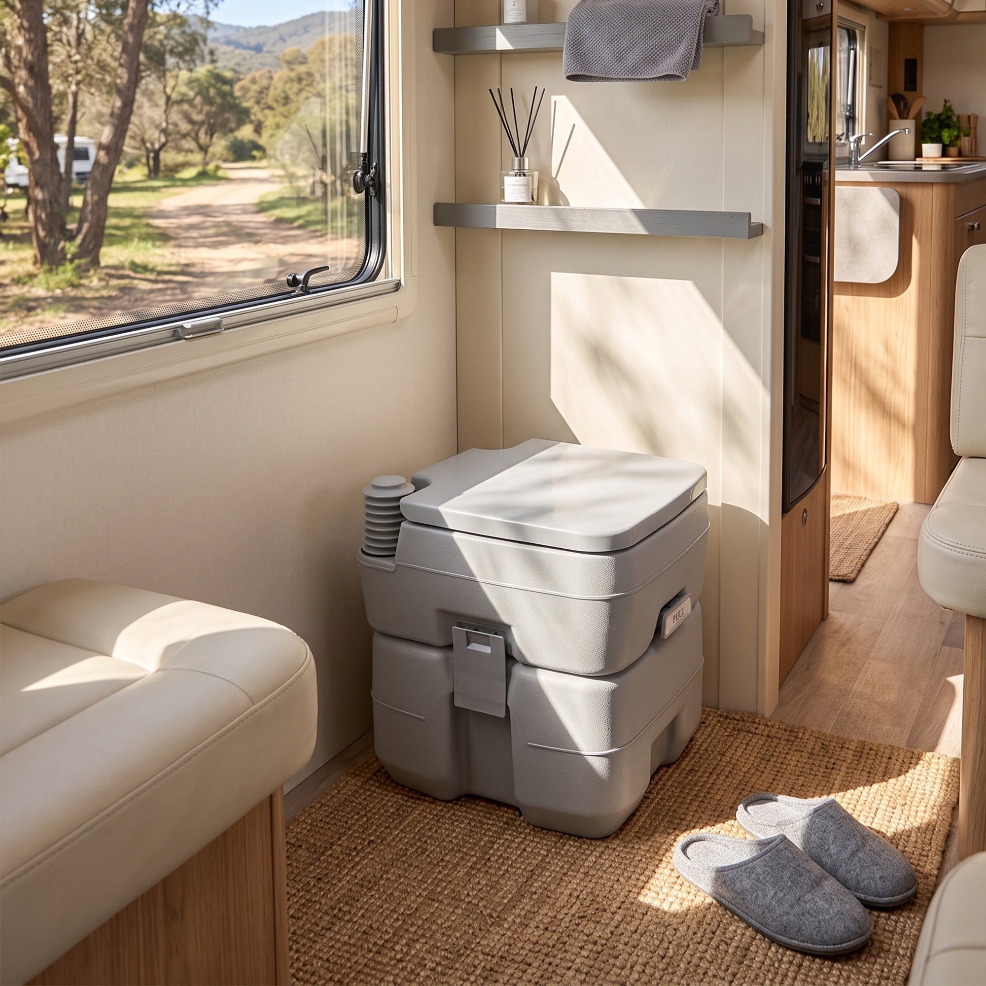 Portable Toilet for Adults, Travel Toilet with 2 Detachable Tanks, Camping Toilet for Trips, 5.3 Gallon (20L), Grey