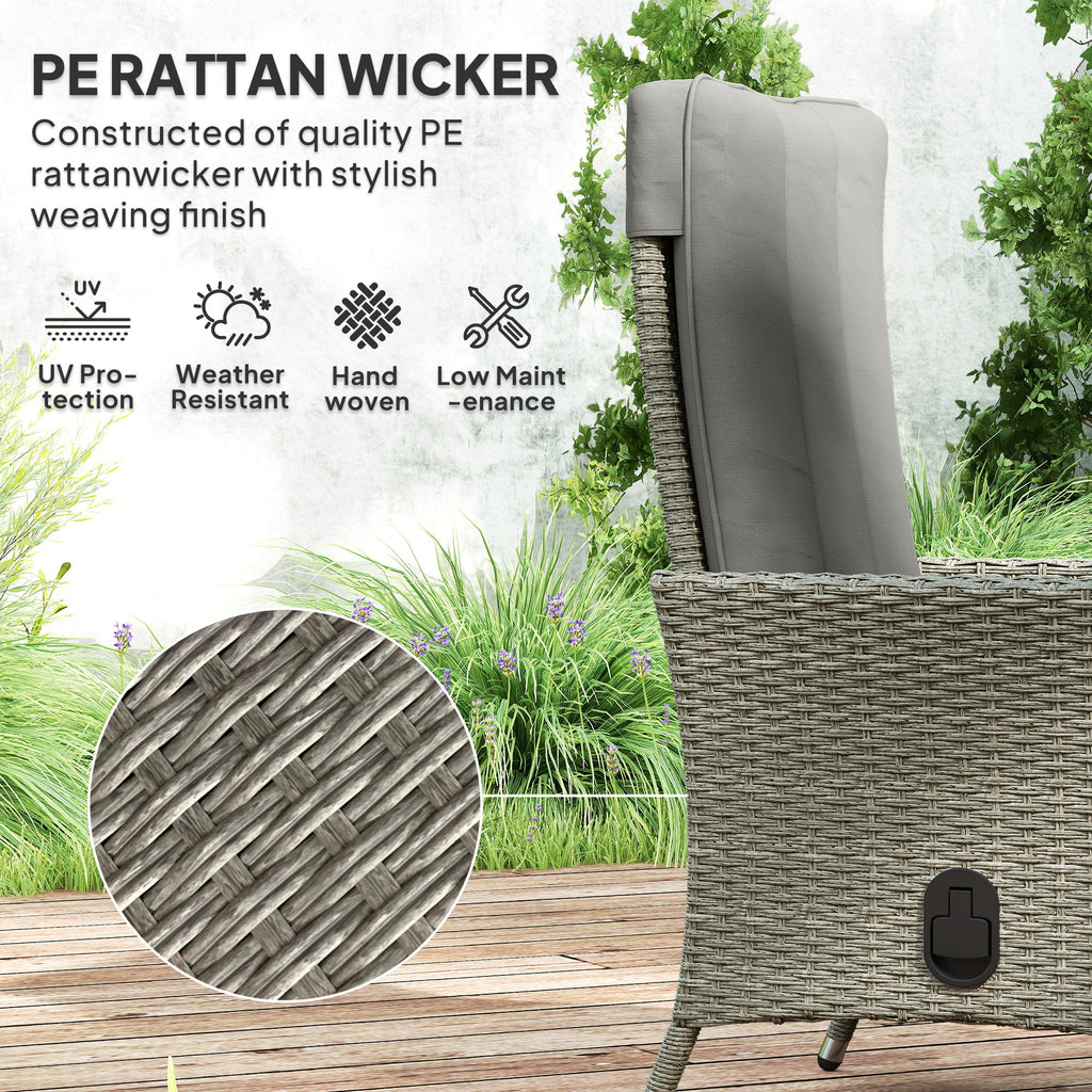 Wicker Outdoor Recliner Chair, Wicker Reclining Patio Chair with Adjustable Backrest and Cushion, Grey