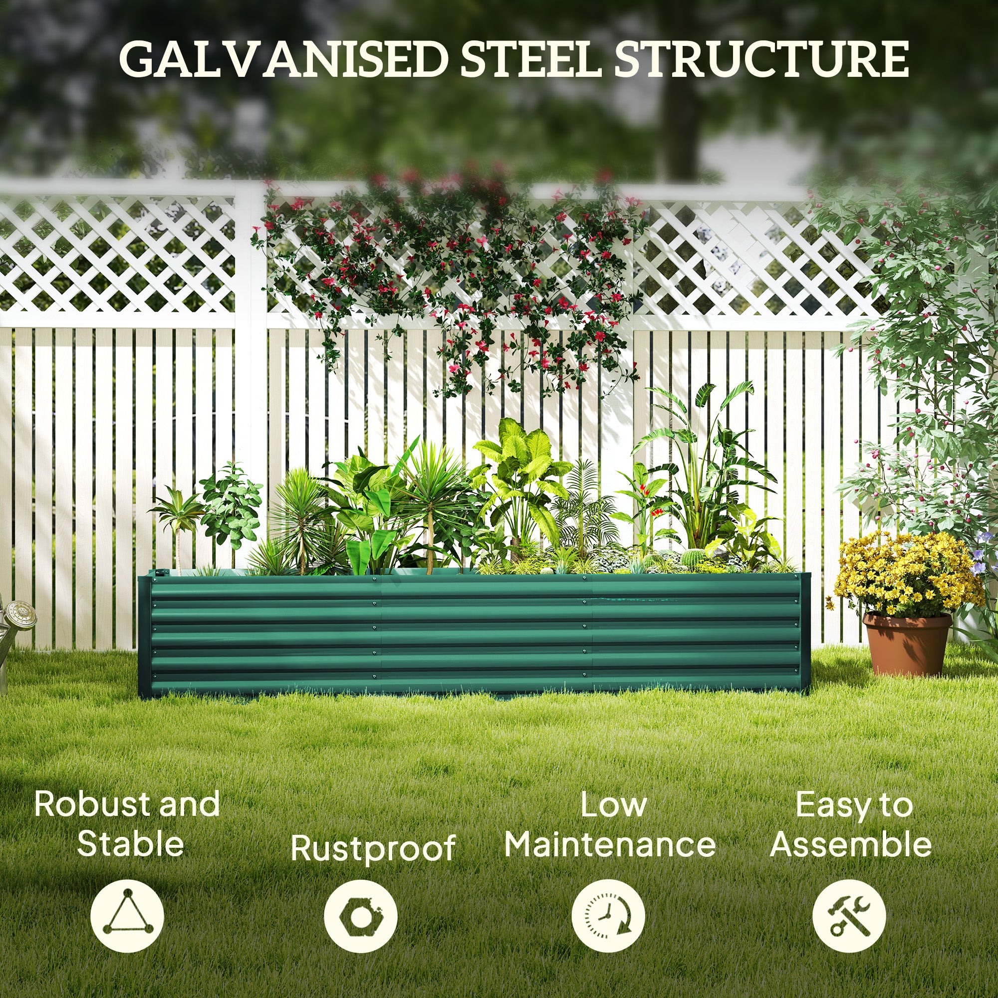 8 x 1.3 x 1.5ft Galvanized Raised Garden Bed, Reinforced Outdoor Planter Box with Open Bottom, Green