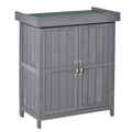 Wooden Garden Tool Storage Shed Kit with Hinged Roof, 2-Tier Shelves and Double Doors, 74x43x88cm, Dark Grey