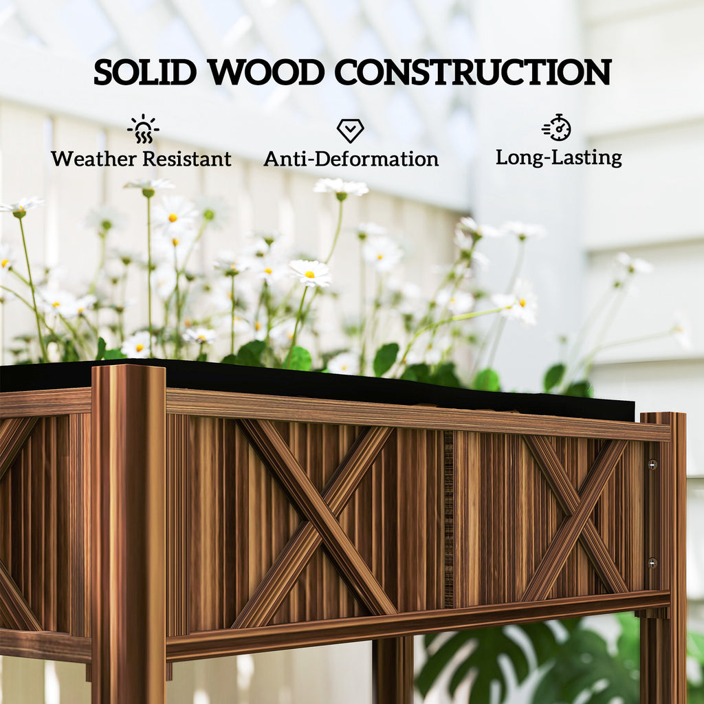 Wooden Raised Garden Bed, Elevated Planter Box with Storage Shelf, Drainage Holes and Liner, 34"x18"x30", Carbonized