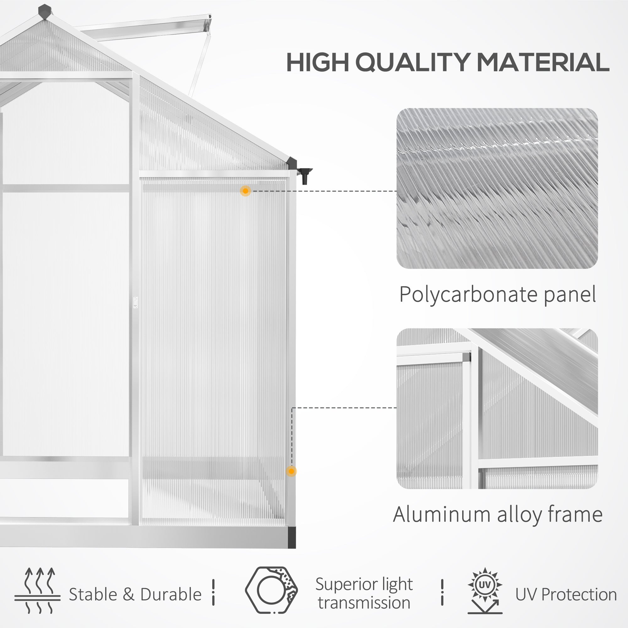6' x 8' x 6.4' Polycarbonate Greenhouse, Aluminum Walk-In Green House Kit Garden, Plants Grow with Rain Gutter and Roof Vent, Silver