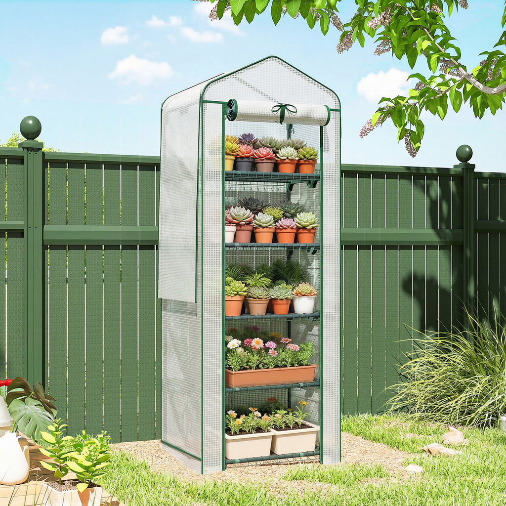 Mini Greenhouse with Screen Roof, Portable Small Greenhouse with Roll-Up Zipper Door, 27.6" x 19.7" x 75.6", White