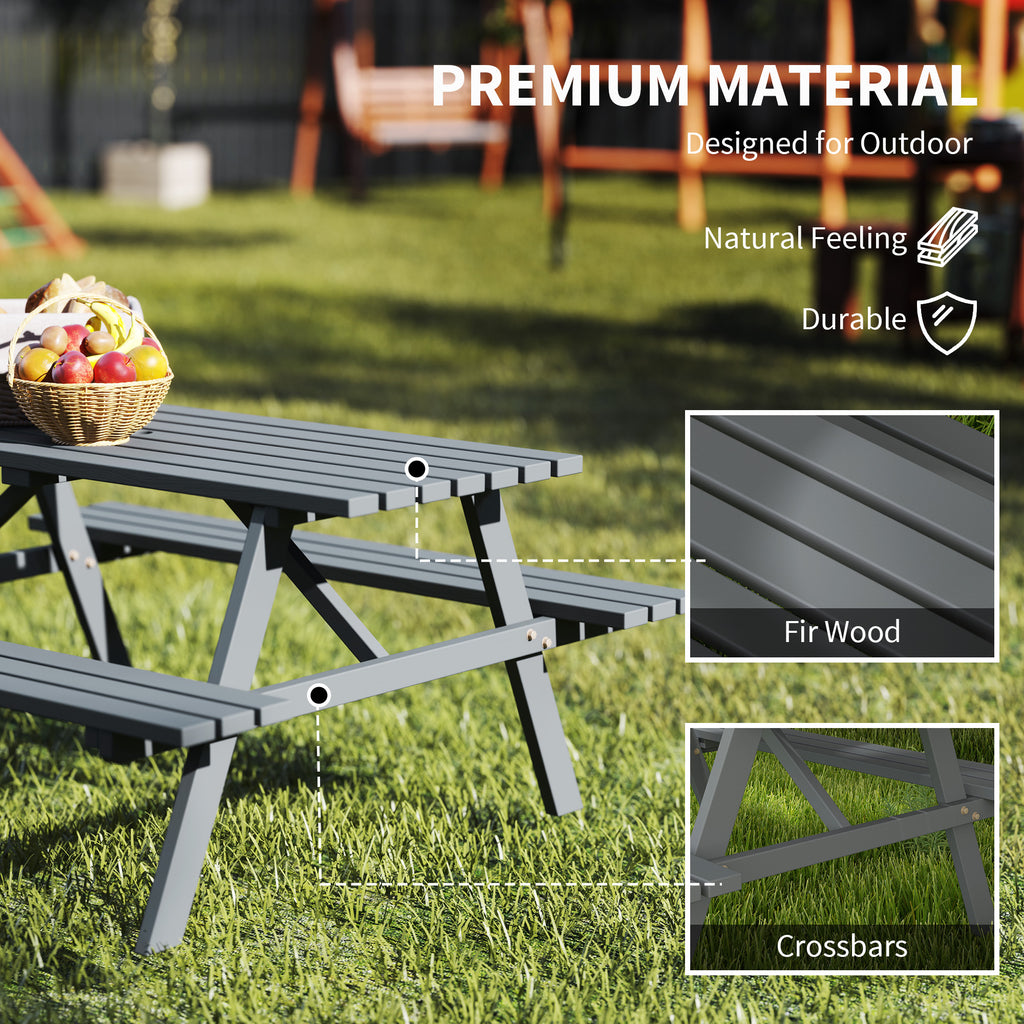 Wood Picnic Table, Camping Table and Bench Set with Umbrella Hole for Outdoor, Garden, Patio, Backyard, Grey