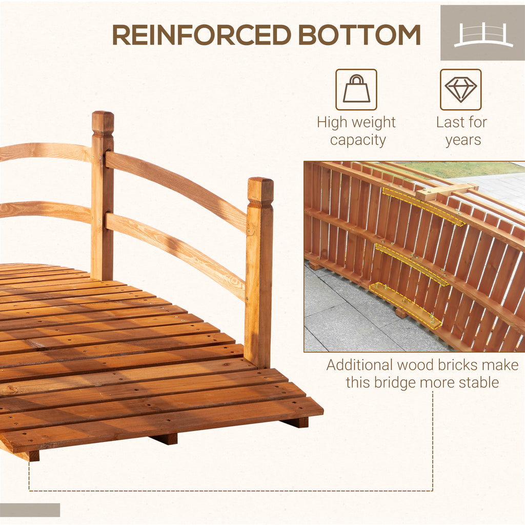 6FT Wooden Garden Bridge Classic Arc Footbridge with Guardrails for Stream Pond Walkway, Orange