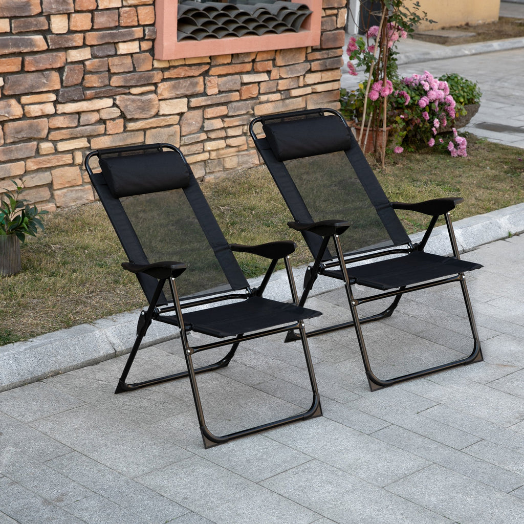 Double Camping Chairs Foldable w/ Reclining & Headrest, Black