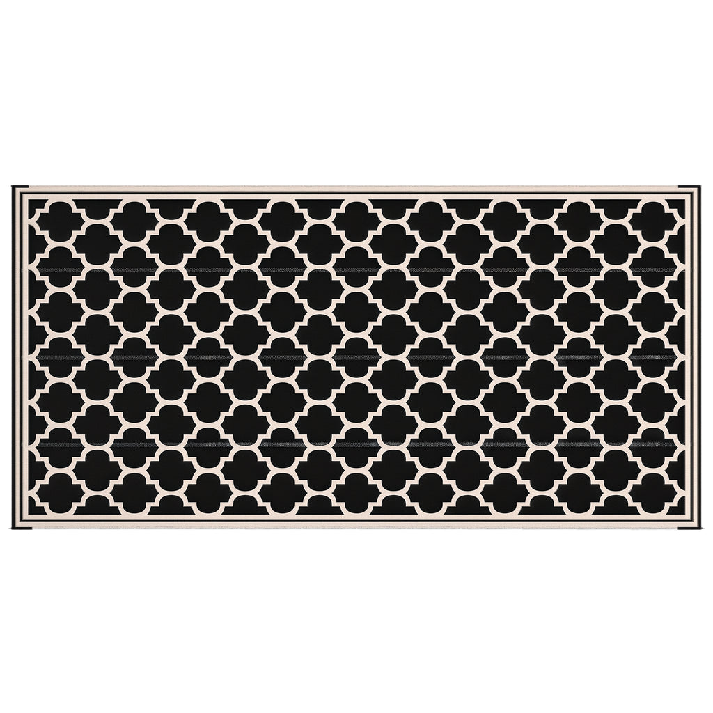 Reversible Outdoor RV Rug, 9' x 18' Patio Floor Mat, Plastic Straw Rug for Backyard, Deck, Picnic, Beach, Camping, Black and Beige