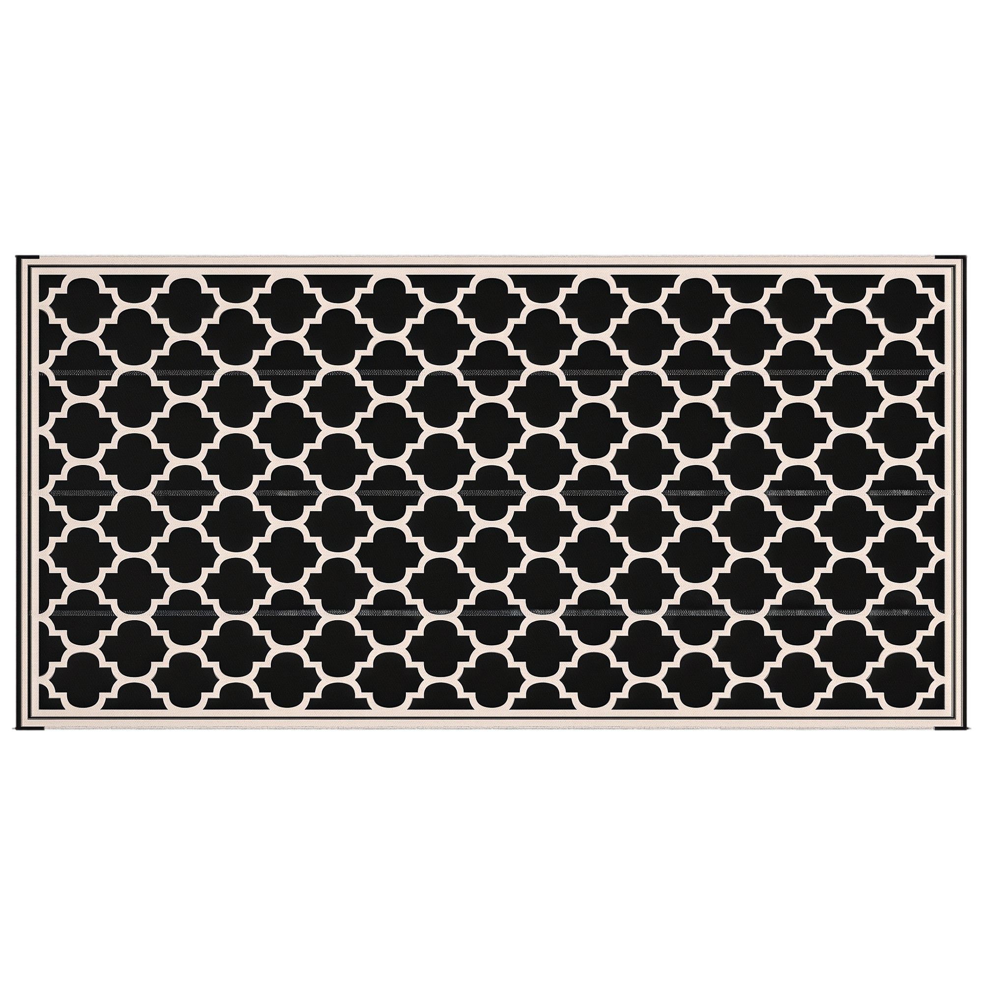 Reversible Outdoor RV Rug, 9' x 18' Patio Floor Mat, Plastic Straw Rug for Backyard, Deck, Picnic, Beach, Camping, Black and Beige