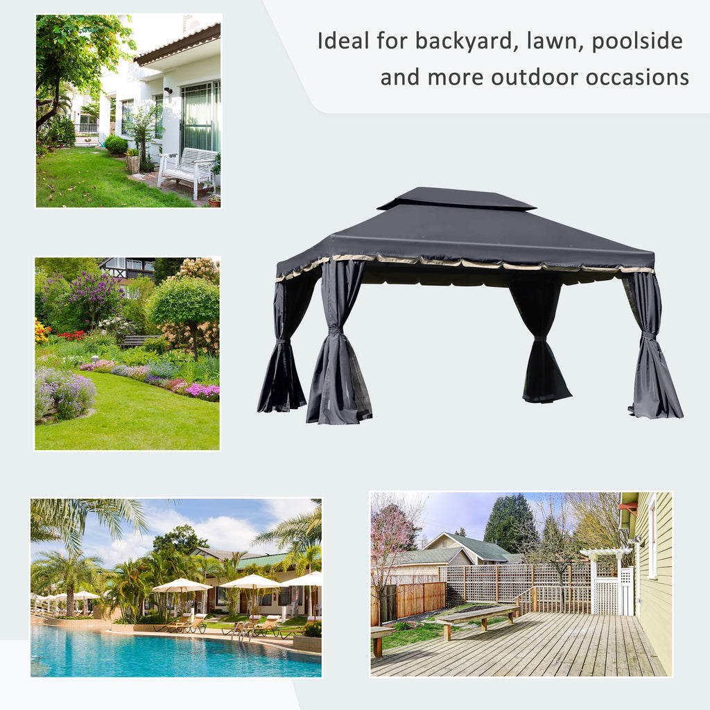 13' x 10' Patio Gazebo, DoubleÂ Roof Outdoor Gazebo Canopy Shelter with Netting & Curtains, Strong Aluminum Frame, Black