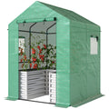 Greenhouse with Raised Garden Bed, Galvanized Metal Planter Box with PE Cover, Roll Up Door, 56" x 56" x 75", Green