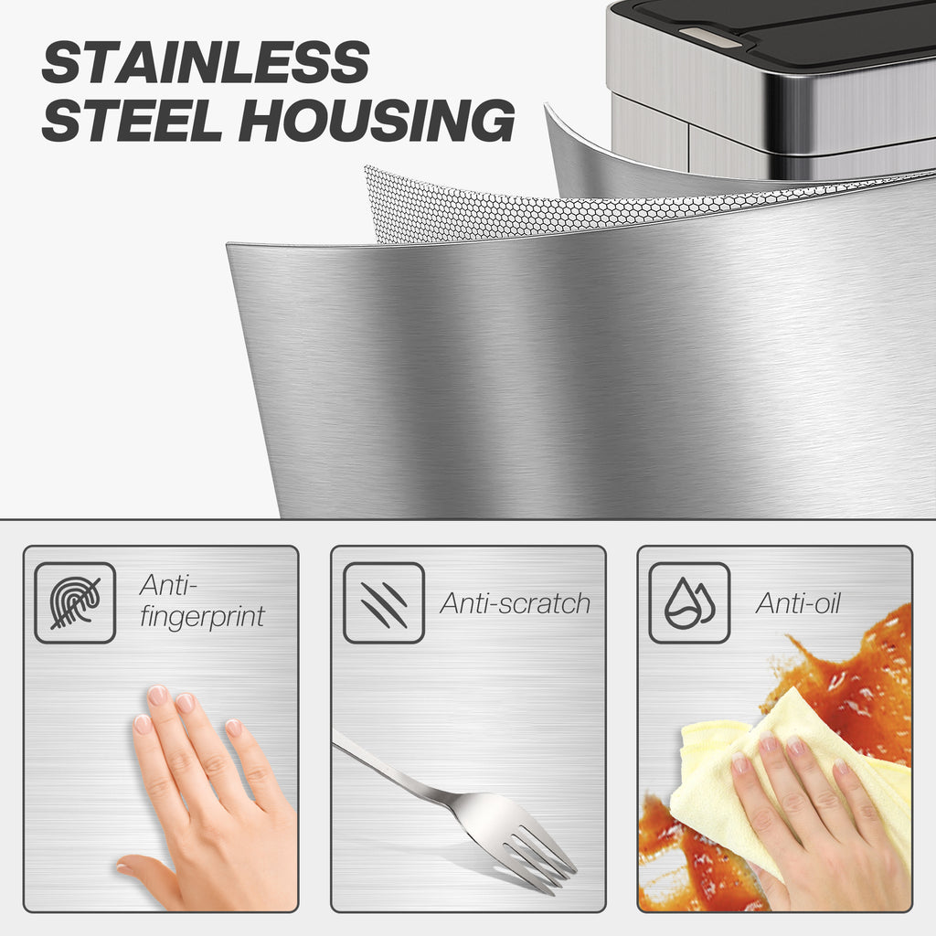 14.5 Gal (55 L) Sensor Can, Garbage Can with Soft-Close Butterfly Lid, Fingerprint-Proof Stainless Steel, Silver