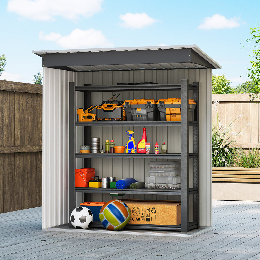 5 x 3 FT Outdoor Storage Shed with Sliding Door and Sloped Roof, Steel Frame Garden Shed Tool Equipment, Black