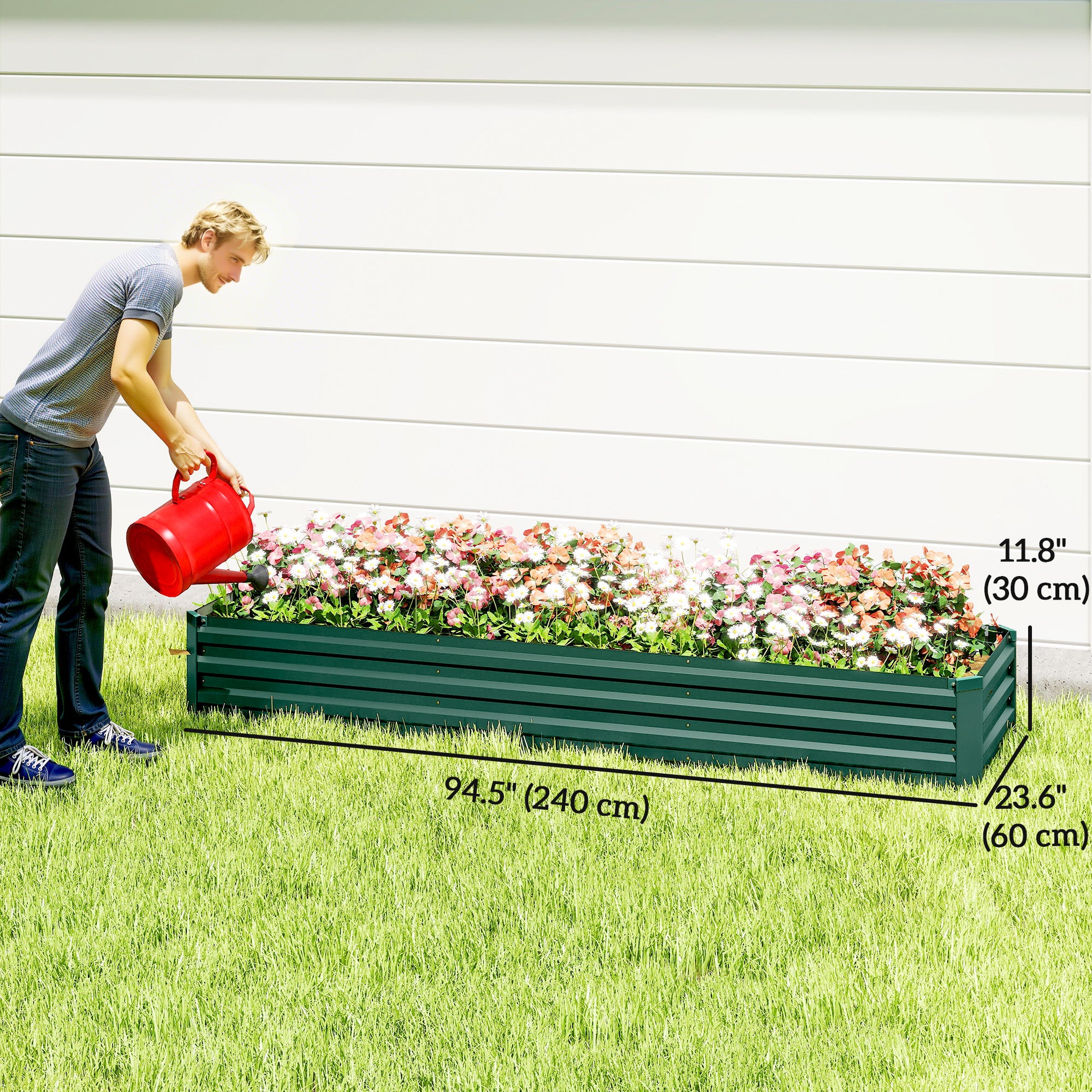 8'x2'x1' Galvanized Raised Bed, Large Elevated Planter Box for Growing Flowers, Herbs and Vegetables, Green