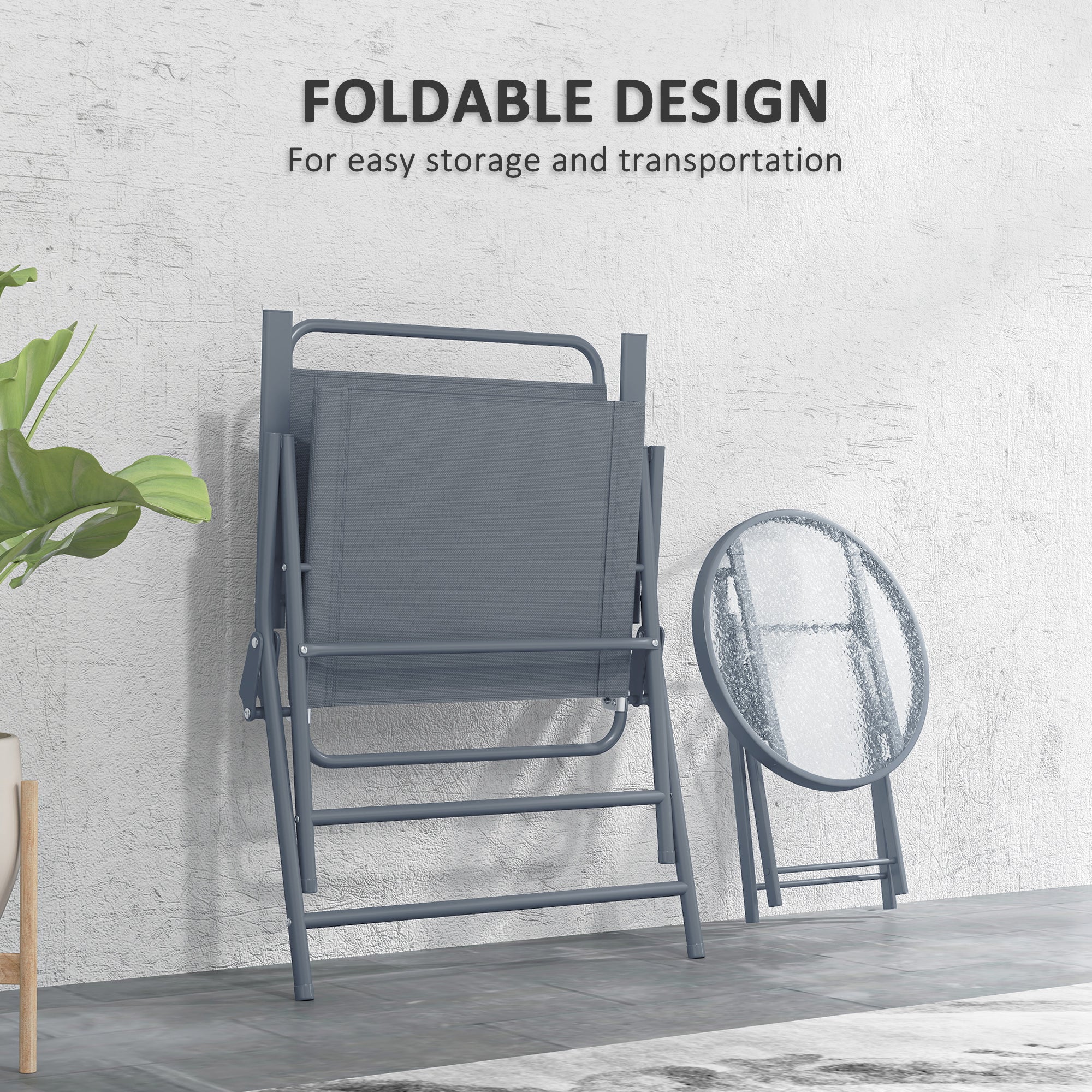 3 Pieces Outdoor Bistro Set, Folding Patio Table and Chairs with Tempered Glass Tabletop for Garden, Deck & Backyard