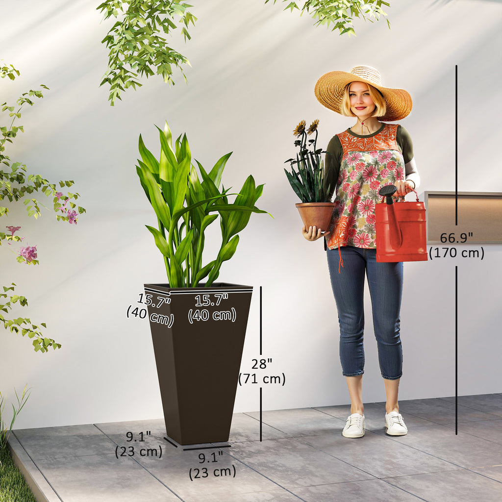28" Tall Garden Plastic Planters, Outdoor and Indoor Flower Pots, Set of 3 for Entryway, Patio, Yard, Brown
