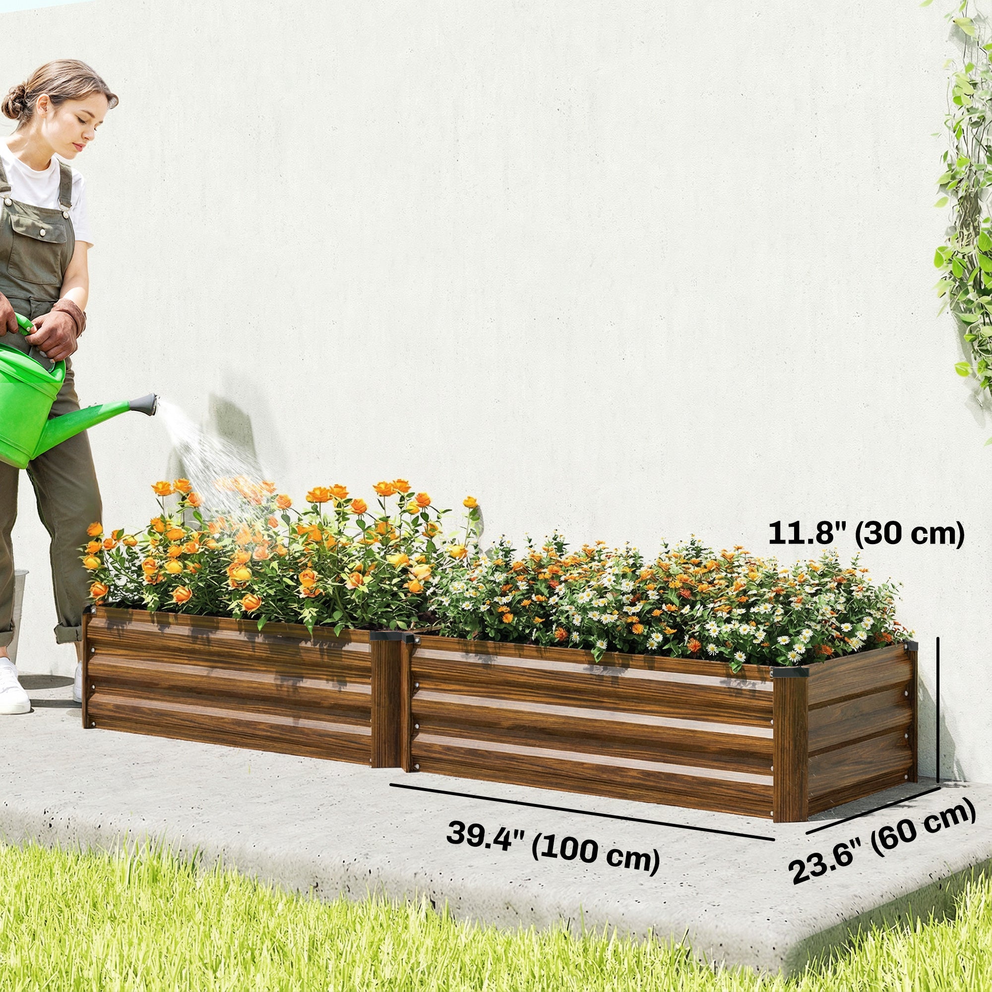 Set of 2 Galvanized Raised Beds for Garden, Outdoor Planter Box for Flowers, Herbs and Vegetables, Dark Brown