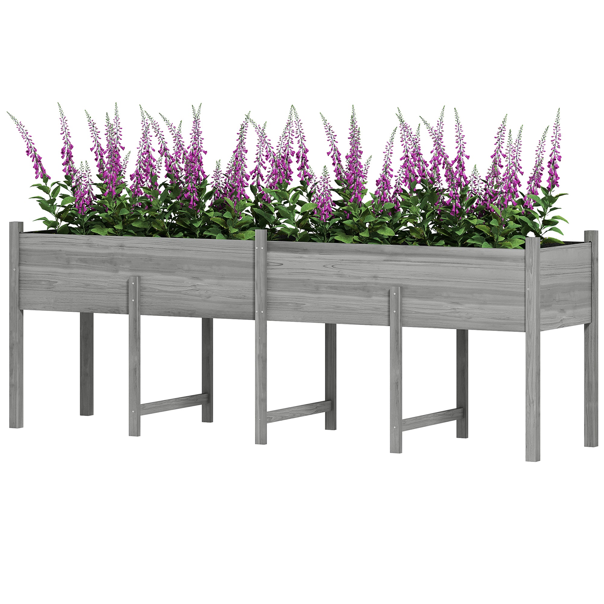Wooden Raised Garden Bed Planter, Large Elevated Planter Box with Legs, Bed Liner and Drain Holes, Grey