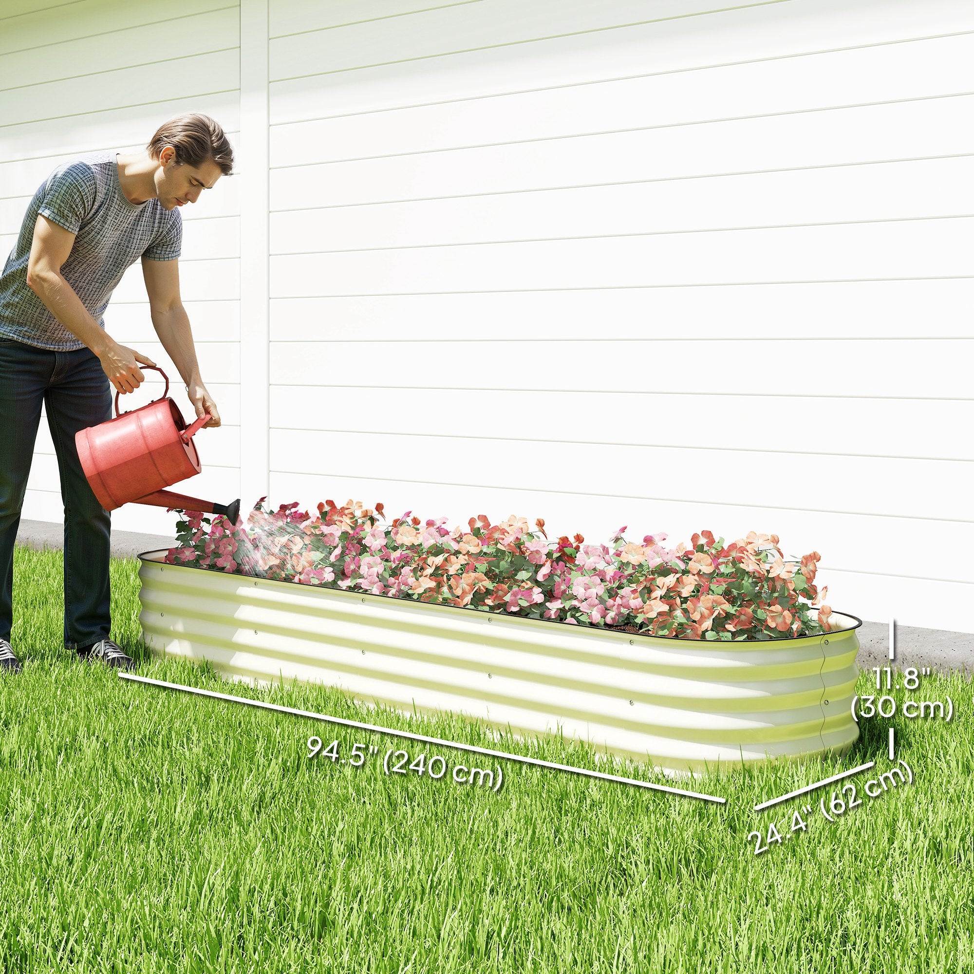 7.9 x 2 x 1ft Galvanized Raised Garden Bed Kit, Metal Planter Box with Safety Edging, Cream White