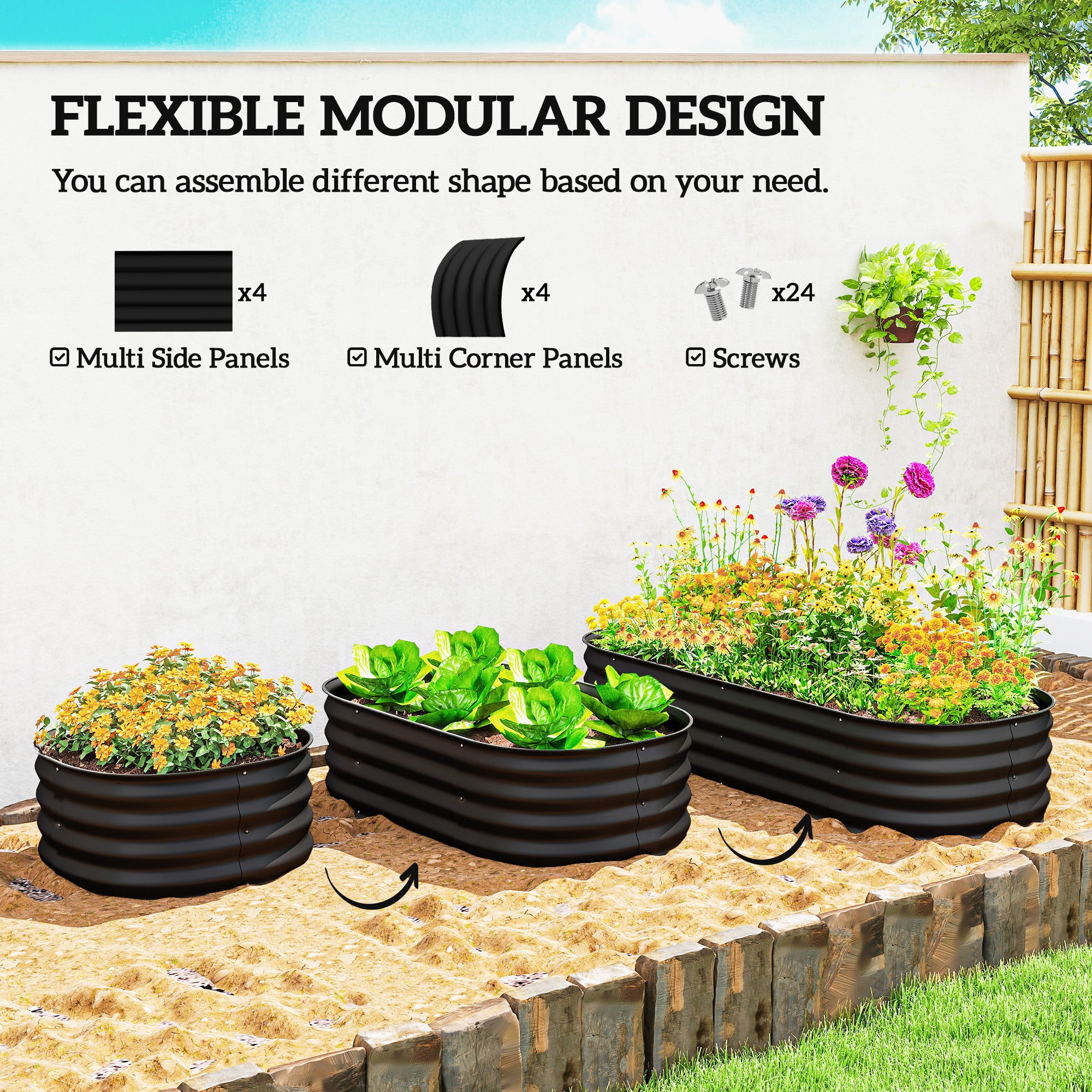 4.9 x 2 x 1ft Galvanized Raised Garden Bed Kit, Metal Planter Box with Safety Edging, Black