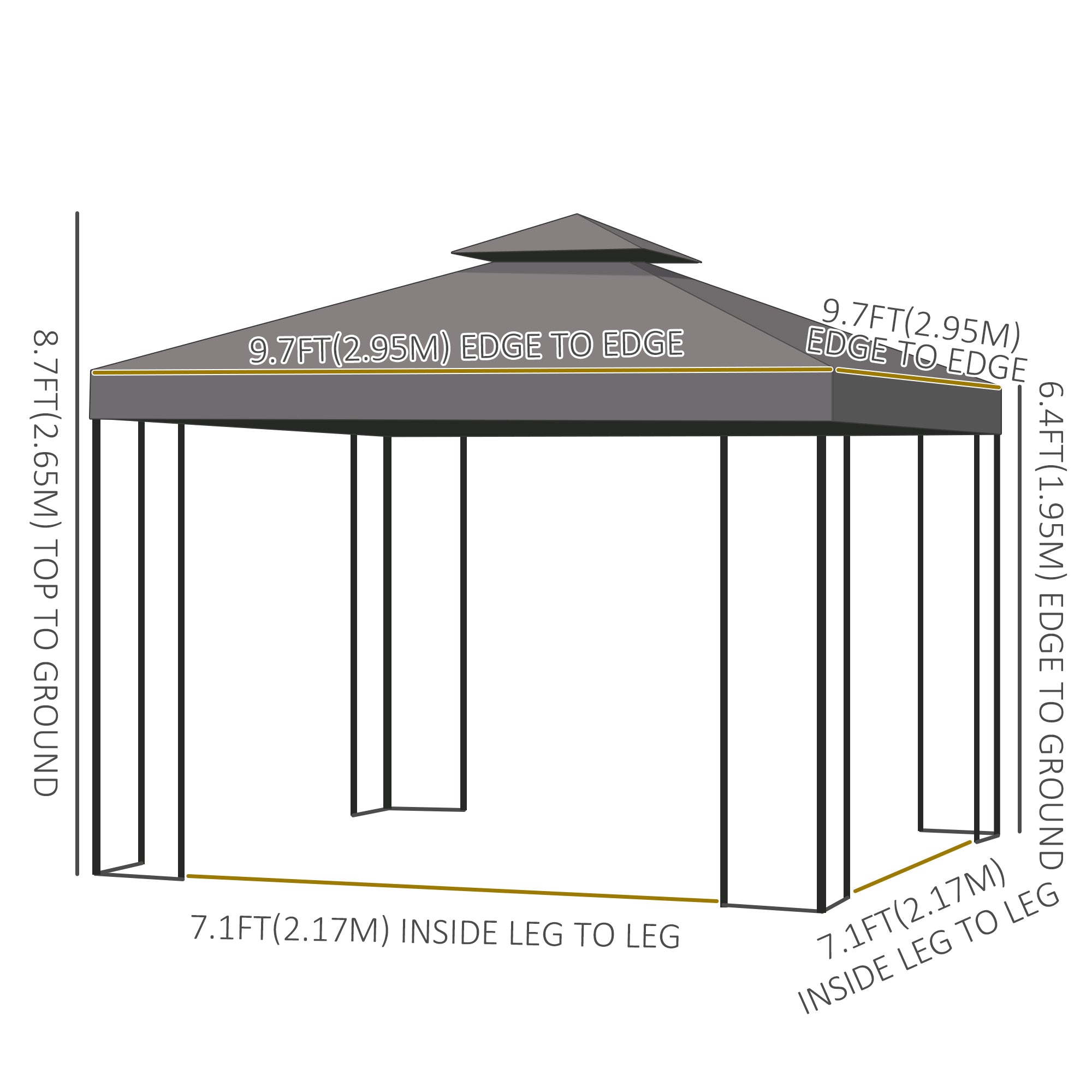10' x 10' Patio Gazebo Outdoor, Canopy Shelter with Double-tier Roof, Pavilion Sidewalls for Garden Events, Brown