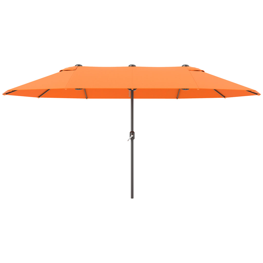 15' Outdoor Patio Umbrella with Twin Canopy Sunshade Steel Table Umbrella with Lift Crank Orange