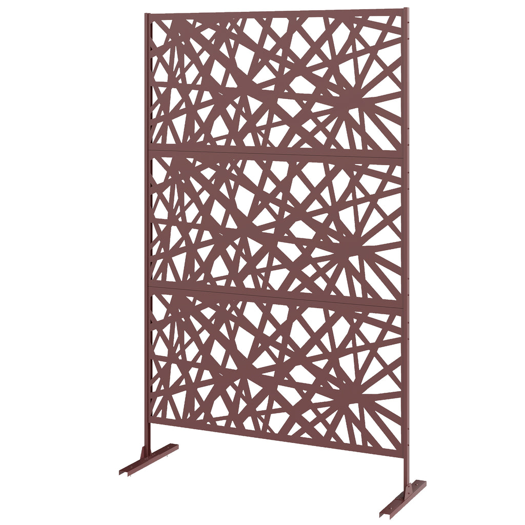 Metal Outdoor Privacy Screen, Freestanding Outdoor Divider with Stand, 78" x 48", Dark Brown