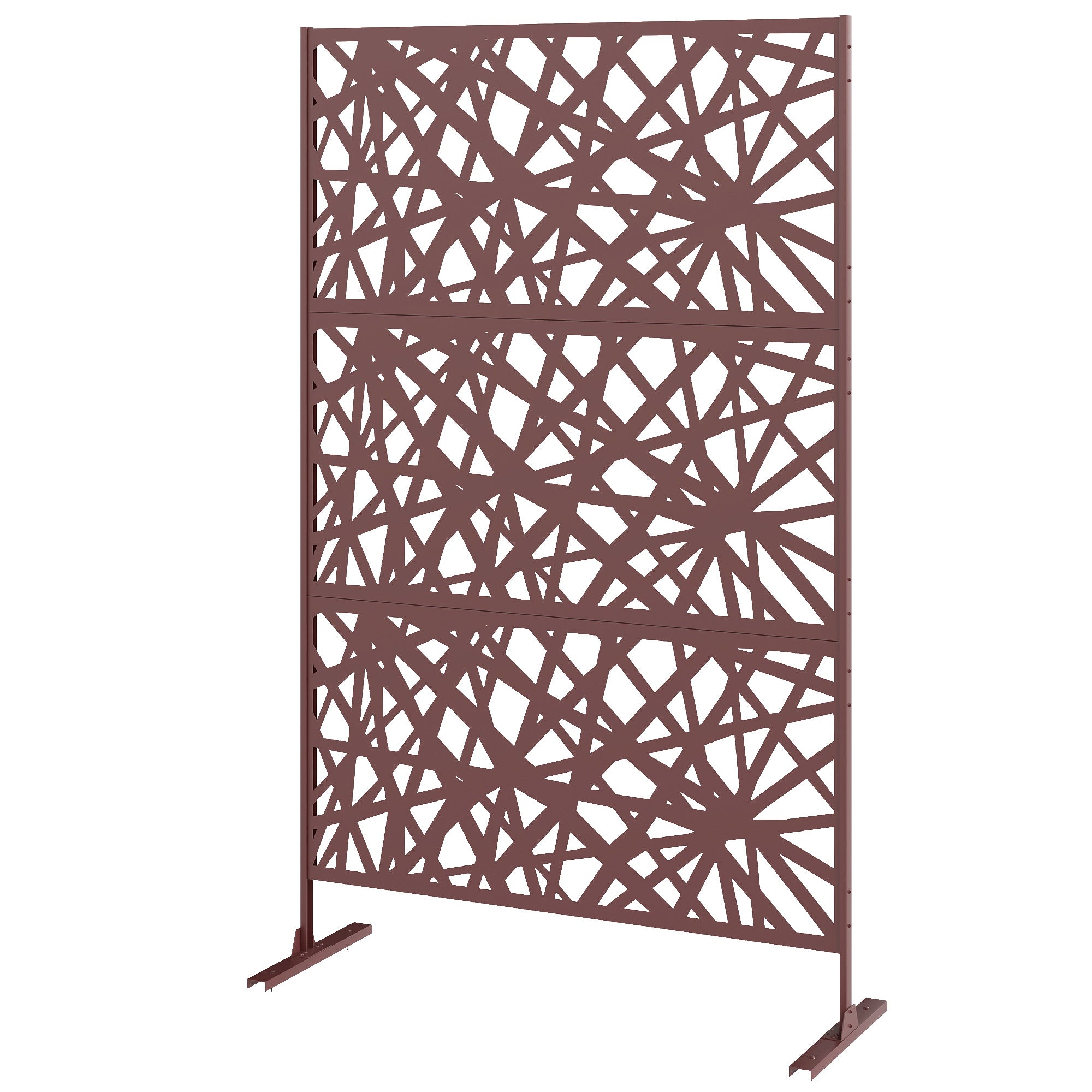 Metal Outdoor Privacy Screen, Freestanding Outdoor Divider with Stand, 78" x 48", Dark Brown