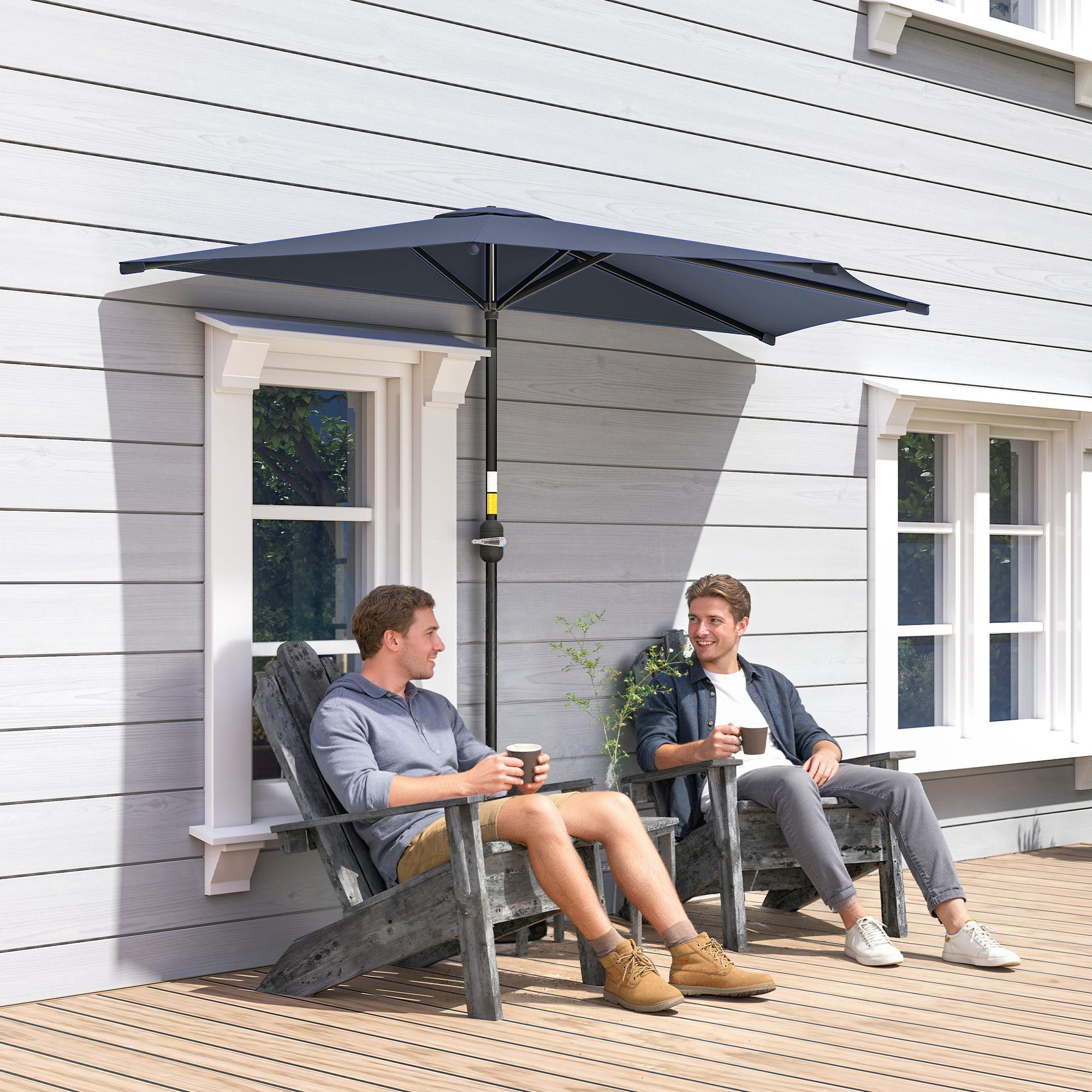 9.8ft Half Umbrella Semi Round Patio Parasol with Crank Handle, Top Vent for Garden, Balcony- NO BASE INCLUDED, Dark Blue